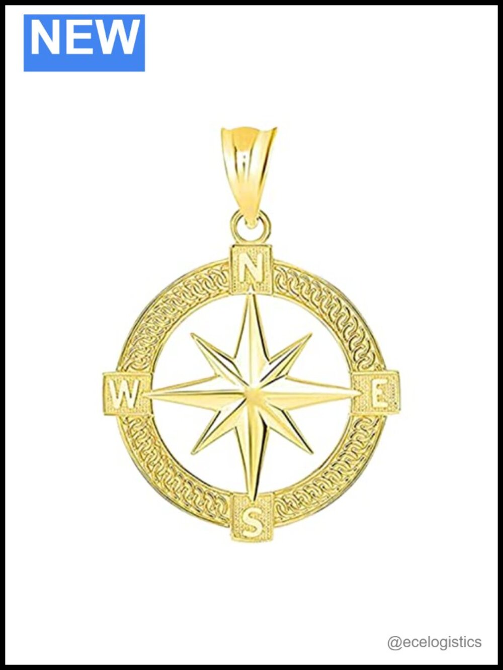 14K or 10K Yellow Gold Nautical Compass Charm Pendant